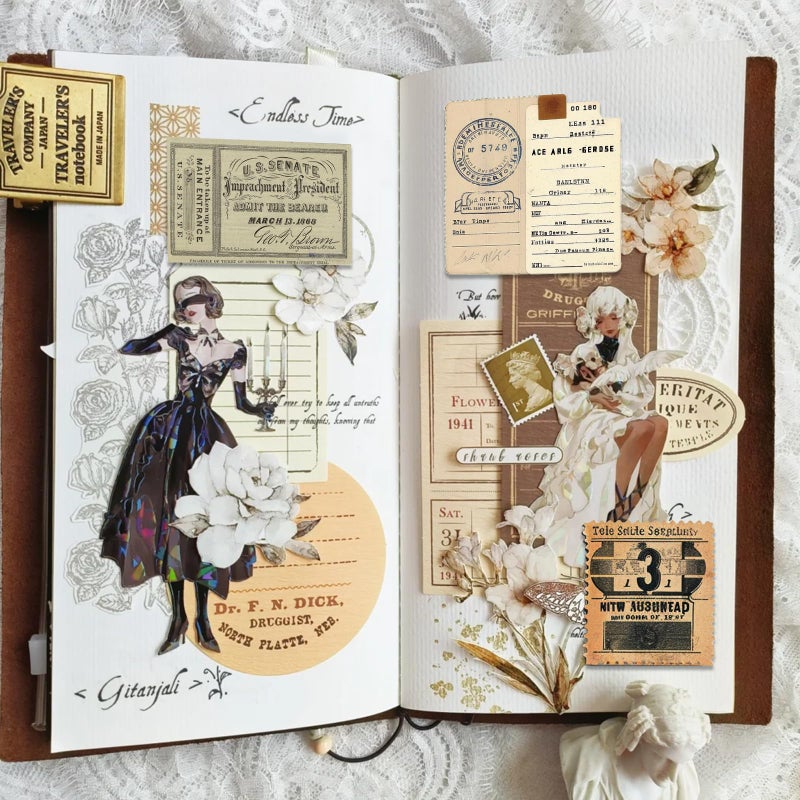 Bomichi 100 Pcs Drifting letterhead Set Vintage Postage Sticker Pack, Aesthetic Decorative Paper Floral Stickers for Scrapbooking DIY Art Crafts Bullet Journal Stickers Junk Journal Supplies - Image 4