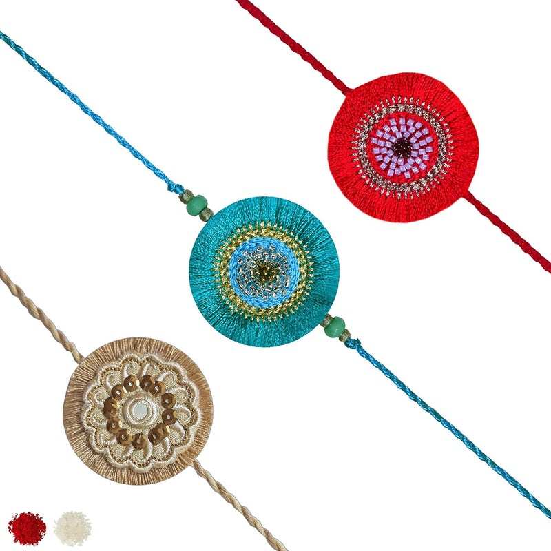 MASQ by Q-One Designer Rakhi Combo Set with Roli Chawal & Moli for Men (Pack of 3) | Embroidered Handcrafted Raksha Bandhan Bracelet for Brother - Image 1