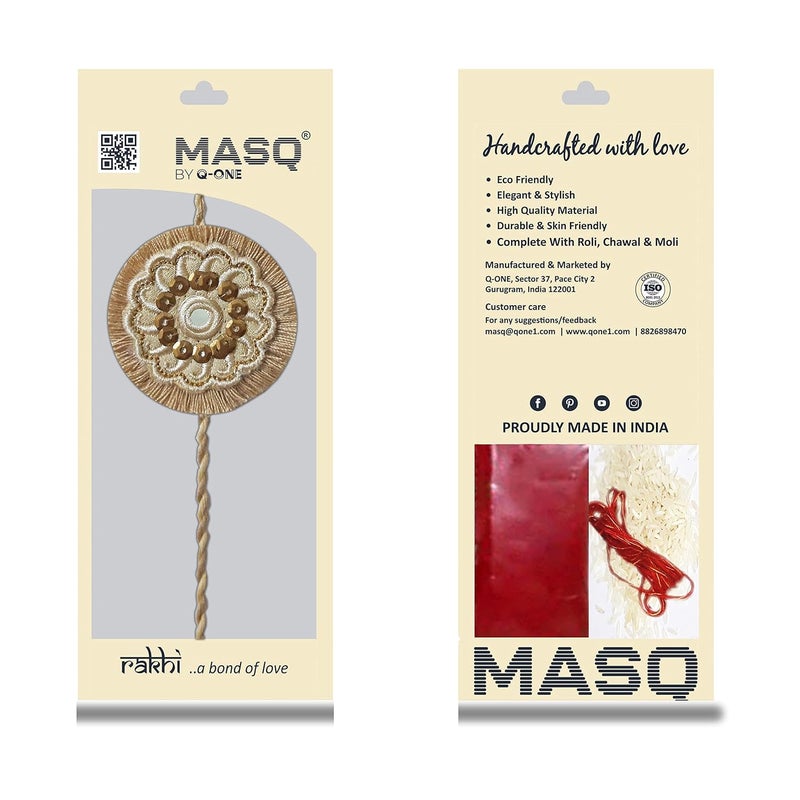 MASQ by Q-One Designer Rakhi Combo Set with Roli Chawal & Moli for Men (Pack of 3) | Embroidered Handcrafted Raksha Bandhan Bracelet for Brother - Image 5