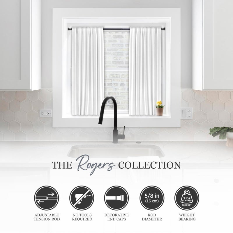 Kenney KN634 Rogers Twist & Fit No Tools Easy to Install Tension Curtain Rod, 28-48" Adjustable Length, Black Finish, 5/8" Diameter Steel Tube - Image 2