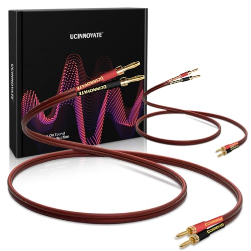 UCINNOVATE 2 Pack High-end Pure Copper HiFi OFC Speaker Wire Cable with Banana Plug, 3m Gold-Plated Banana Tip Plugs Male to Male 600 Strand 14 AWG for Audio Speaker HiFi System Home Theater (9.8FT) - Image 1