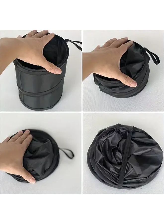 صندوق قمامة قابل للطي للسيارة مع غطاء بتصميم أسود موفر للمساحة صندوق تخزين متعدد الاستخدامات - Image 1