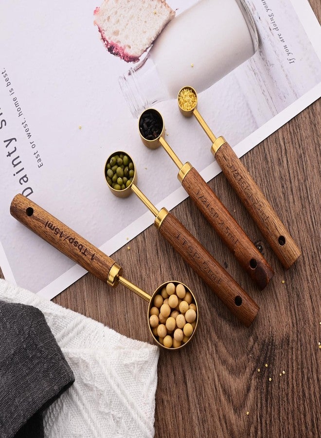 Uniturcky Gold Measuring Spoons Set of 4 with Wooden Handle, Stainless Steel Baking Tools, Dry and Liquid Measuring Set Use for Cooking, 1/4 tsp, 1/2 tsp, 1 tsp, 1 tbsp - Image 4