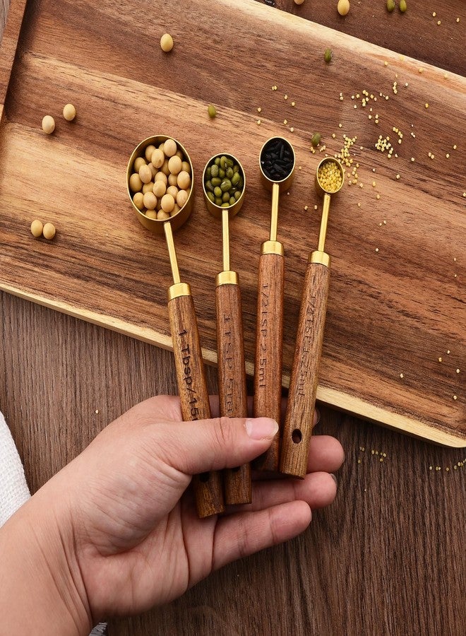 Uniturcky Gold Measuring Spoons Set of 4 with Wooden Handle, Stainless Steel Baking Tools, Dry and Liquid Measuring Set Use for Cooking, 1/4 tsp, 1/2 tsp, 1 tsp, 1 tbsp - Image 3