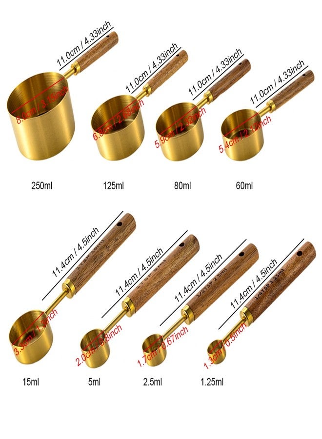 Uniturcky Gold Measuring Spoons Set of 4 with Wooden Handle, Stainless Steel Baking Tools, Dry and Liquid Measuring Set Use for Cooking, 1/4 tsp, 1/2 tsp, 1 tsp, 1 tbsp - Image 2