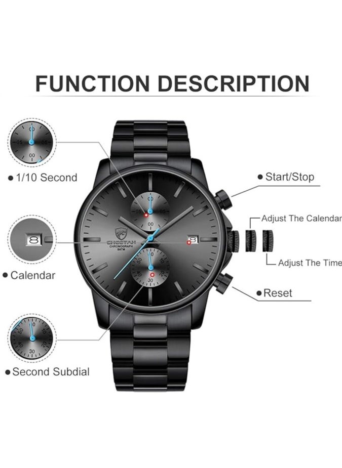 WWOOR - Watches for Men Watch Quartz Luxury Stainless Steel Water Resistant Chronograph Watch - Image 1