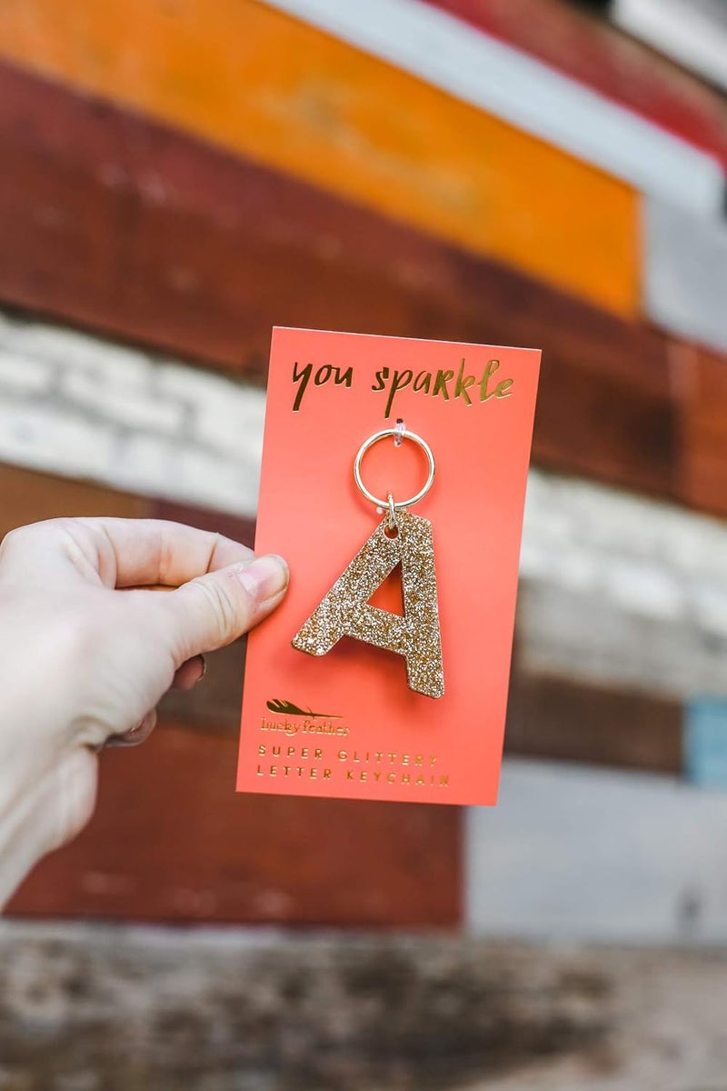 Lucky Feather Gold Glitter Initial Keychain - Letter A - Image 3