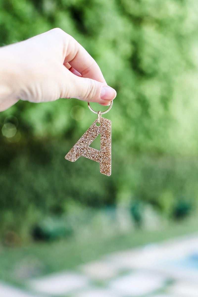 Lucky Feather Gold Glitter Initial Keychain - Letter A - Image 4