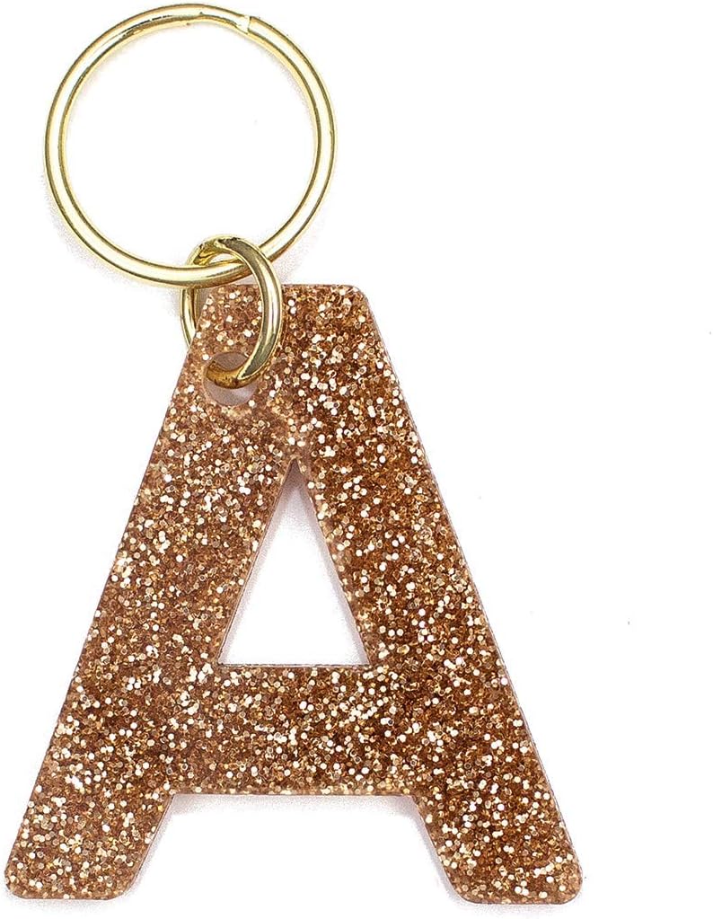 Lucky Feather Gold Glitter Initial Keychain - Letter A - Image 1