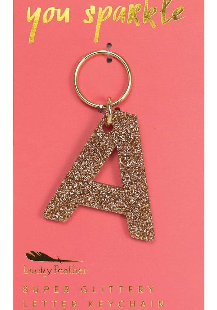 Lucky Feather Gold Glitter Initial Keychain - Letter A - Image 2