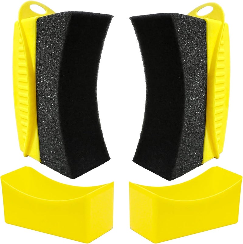 RXALASKA 2 Pack Tire Shine Applicator Pads, Reusable Tire Dressing Applicator Sponge, Curved Tire Gel Applicator Forms with Lid, Yellow Tire Applicator Pads for Car Cleaning Detailing - Image 1