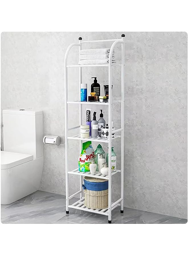 Raxoom Storage Rack Floor Type Corner Rack Bedroom Bathroom Living Room Kitchen Shelf Storage Basket (White) - Image 1