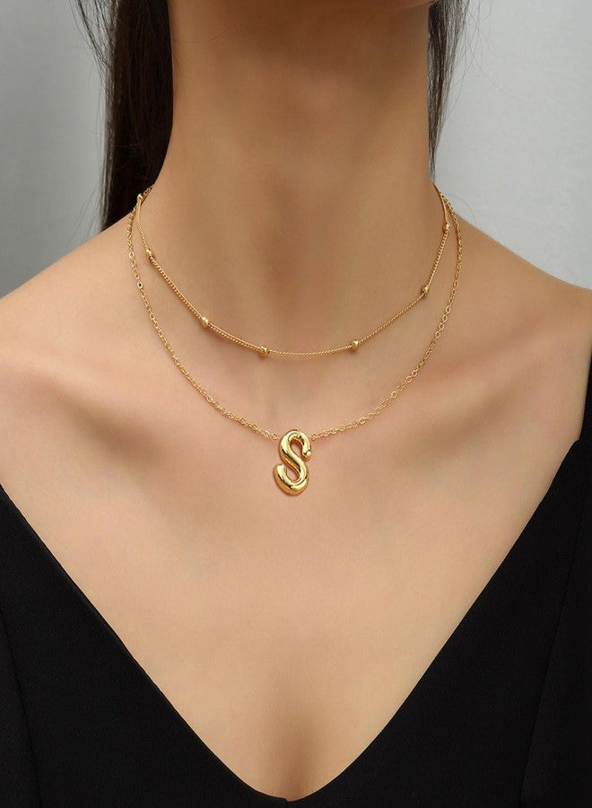 PANSHI Christmas Gifts Stocking Stuffers for Teens Girlfriend Teenage Women, Gold Initial Necklaces Teen Gifts Trendy Layered Bubble Letter Necklace Jewelry Birthday Gifts A. - Image 4