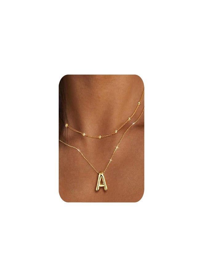 PANSHI Christmas Gifts Stocking Stuffers for Teens Girlfriend Teenage Women, Gold Initial Necklaces Teen Gifts Trendy Layered Bubble Letter Necklace Jewelry Birthday Gifts A. - Image 1