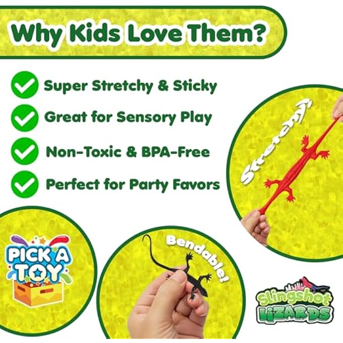 Pick A Toy 36 Set Sticky Gecko Lizard Toy Party Favor Slingshot, Stretchy Climbers On Wall for Kids, Goodie Bags, Easter Egg Basket Stuffers, Pinata - Image 4