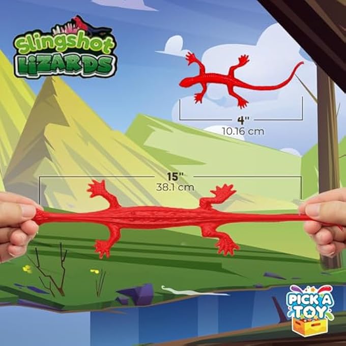 Pick A Toy 36 Set Sticky Gecko Lizard Toy Party Favor Slingshot, Stretchy Climbers On Wall for Kids, Goodie Bags, Easter Egg Basket Stuffers, Pinata - Image 2