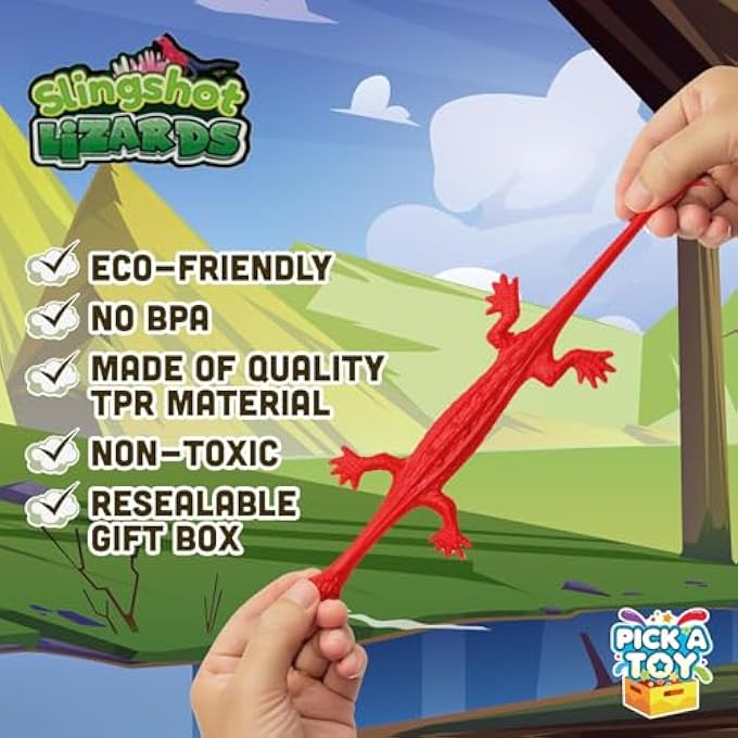 Pick A Toy 36 Set Sticky Gecko Lizard Toy Party Favor Slingshot, Stretchy Climbers On Wall for Kids, Goodie Bags, Easter Egg Basket Stuffers, Pinata - Image 3