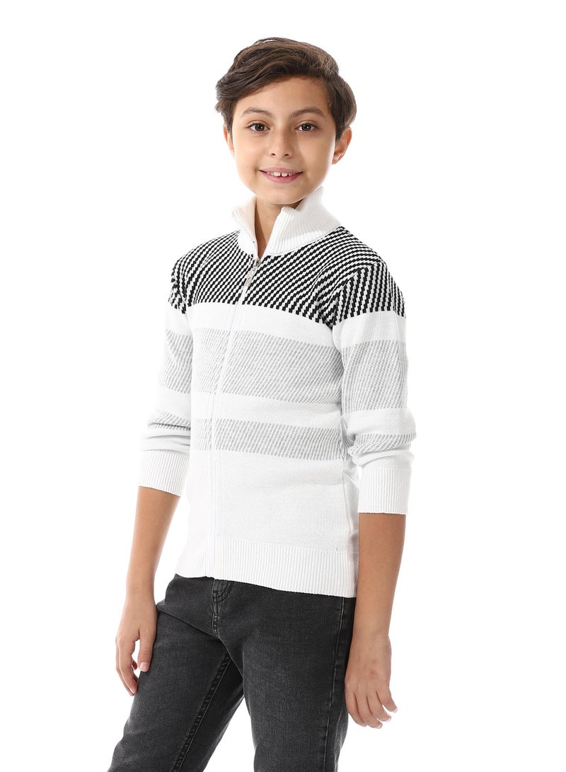 Andora Zip Through Neck Pullover_White & Black - Image 2