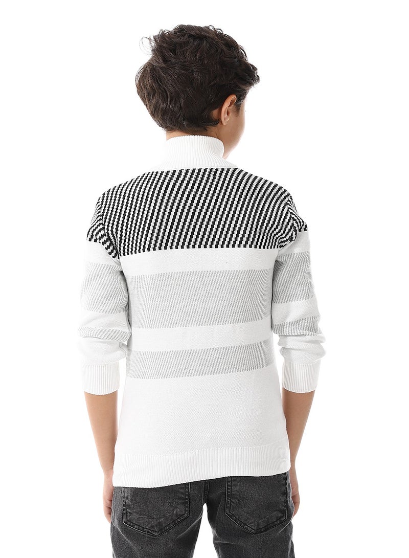 Andora Zip Through Neck Pullover_White & Black - Image 3