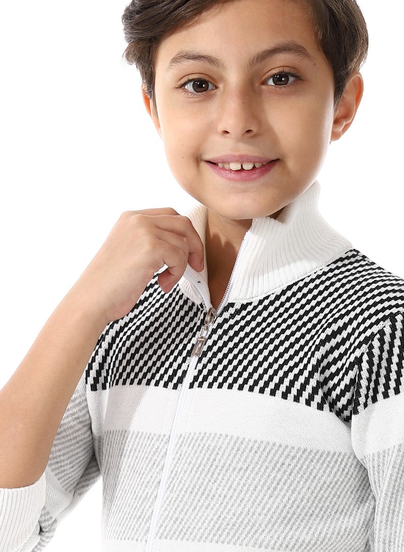 Andora Zip Through Neck Pullover_White & Black - Image 4