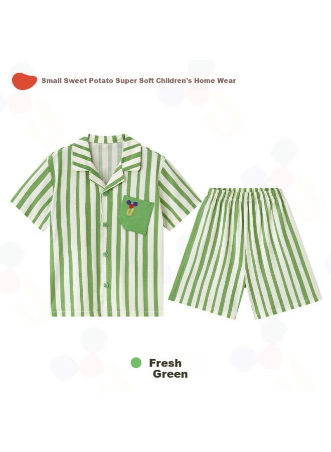 Potatokids Sweet Potato Kids Summer Short Sleeve And Shorts Striped Children's Pajama Set - Image 3