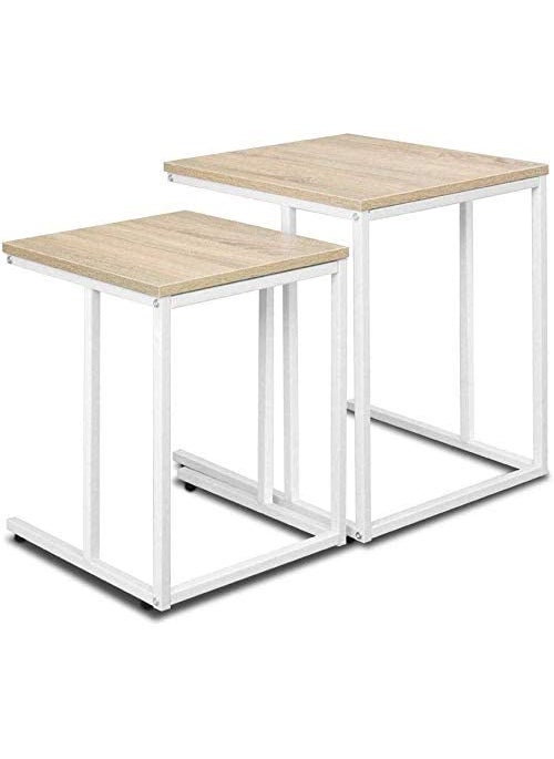 Generic Indian Decor 45709 SpaceSaving Elegance Nesting Sofa Tables Set of 2 Versatile and Stylish Nest Side Table Solution for Your Living Room MDF White  - Image 1