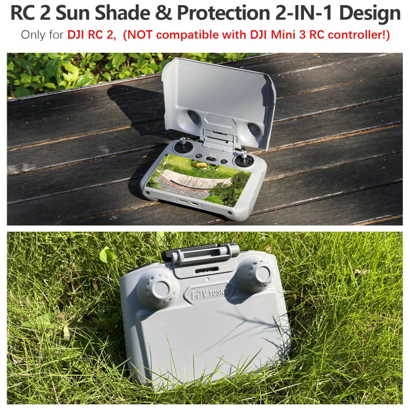 FPVtosky 2 في 1 ميني 4 برو RC 2 غطاء شمس وغطاء واقي RC2، واقي شاشة ظل للشمس لجهاز التحكم عن بعد DJI Air 3/ ميني 4 برو RC2 (فقط لجهاز DJI RC 2) - Image 2