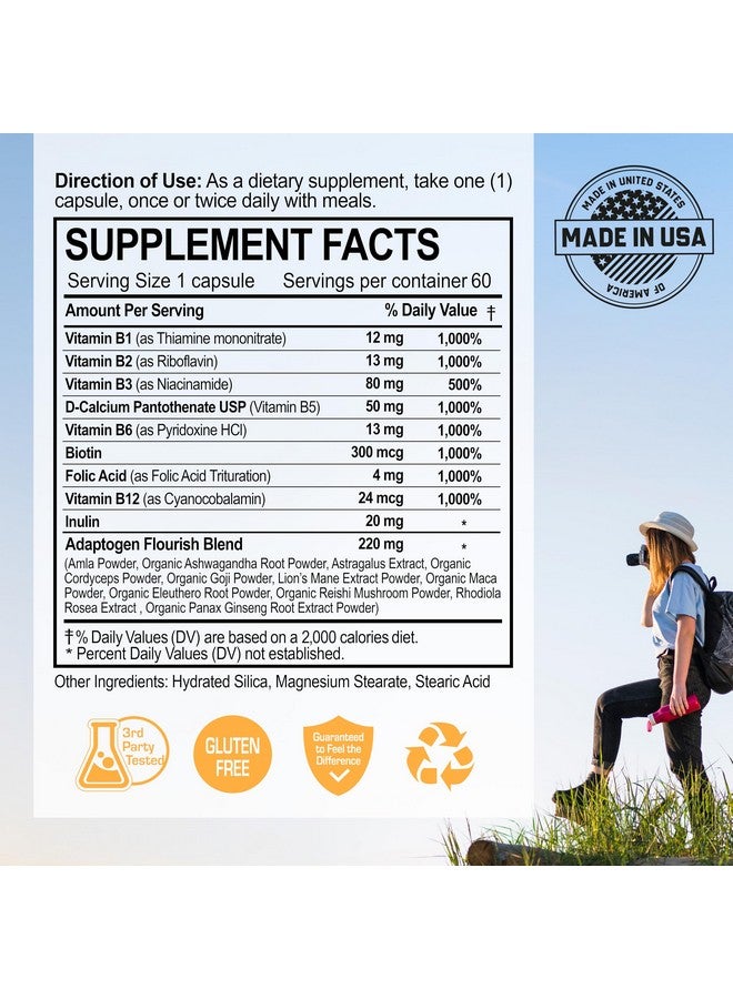 NANOWELL B Complex Premium - Full Spectrum of B Vitamins for Energy, Heart & Immune Support - B-Complex Supplement with Adaptogens - 60 Capsules, 60-Day Supply - Image 4