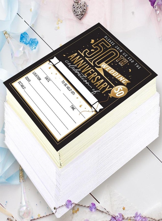 Lone Star Art دعوات وأظرف للاحتفال بالذكرى الخمسين للزواج - مجموعة من 25 بطاقة - بطاقات قرطاسية فارغة - لوازم بسيطة مثالية للاحتفال بهذه المناسبة المميزة للزوجين، دعوات بتصميم أنيق مقاس 5×7 بوصة - Image 2