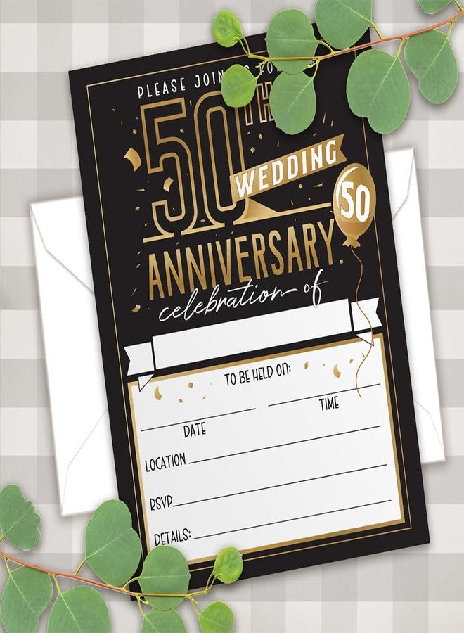 Lone Star Art دعوات وأظرف للاحتفال بالذكرى الخمسين للزواج - مجموعة من 25 بطاقة - بطاقات قرطاسية فارغة - لوازم بسيطة مثالية للاحتفال بهذه المناسبة المميزة للزوجين، دعوات بتصميم أنيق مقاس 5×7 بوصة - Image 4