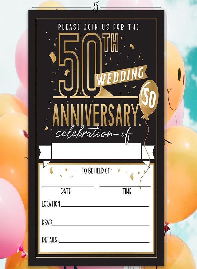 Lone Star Art دعوات وأظرف للاحتفال بالذكرى الخمسين للزواج - مجموعة من 25 بطاقة - بطاقات قرطاسية فارغة - لوازم بسيطة مثالية للاحتفال بهذه المناسبة المميزة للزوجين، دعوات بتصميم أنيق مقاس 5×7 بوصة - Image 3