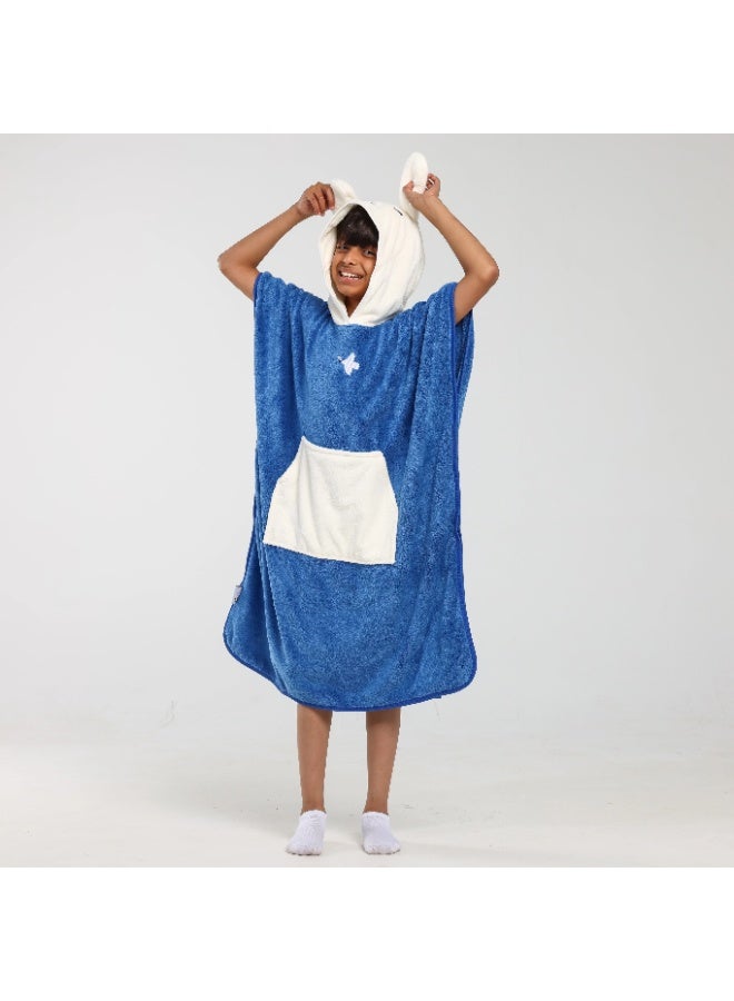 Relef Kids Cappa Bathrobe with Hood – Quick-Dry Coral Fleece Microfiber Bathrobe for Kids, Soft & Absorbent - Dark Blue - Image 3