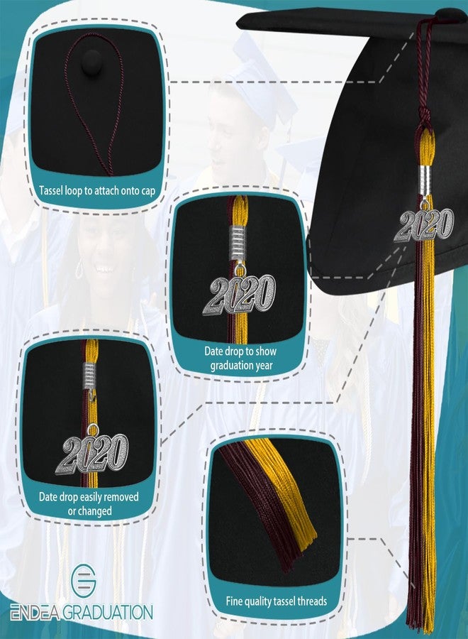 Endea Graduation Double Color Tassel with Silver Date Drop (Maroon/Bright Gold, 2020) - Image 3