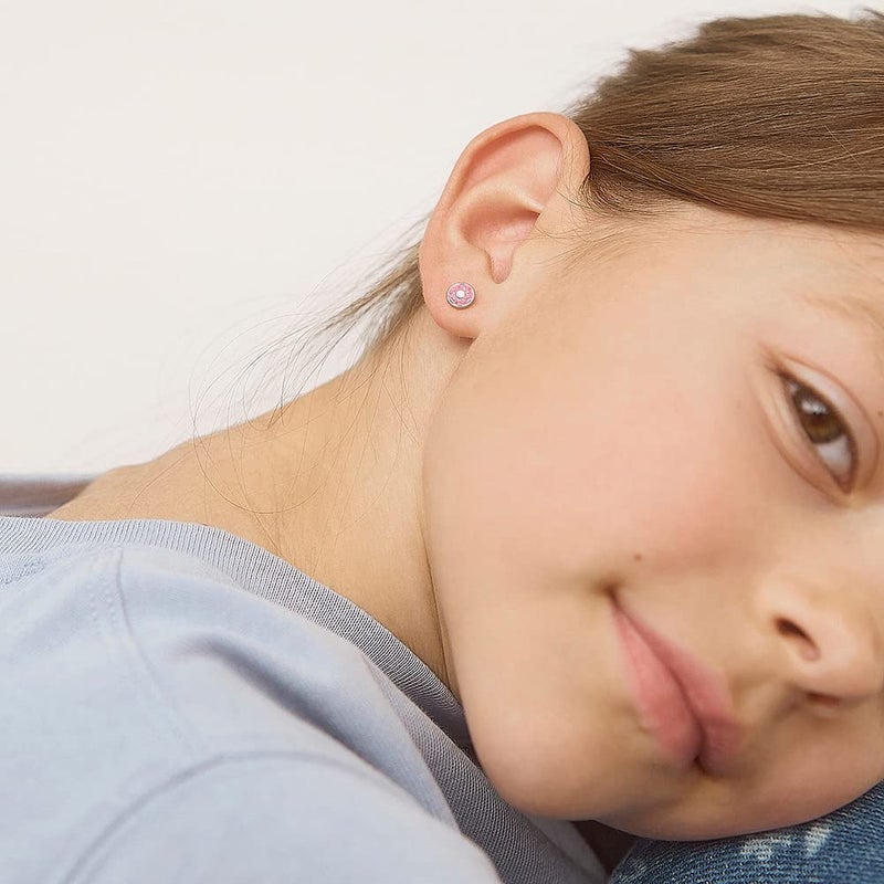 In Season Jewelry أقراط دونات من الفضة الإسترلينية 925 مع طلاء وردي ورشات ملونة صغيرة للفتيات الصغيرات - أقراط عصرية مع غطاء لولبي للمراهقات - Image 2