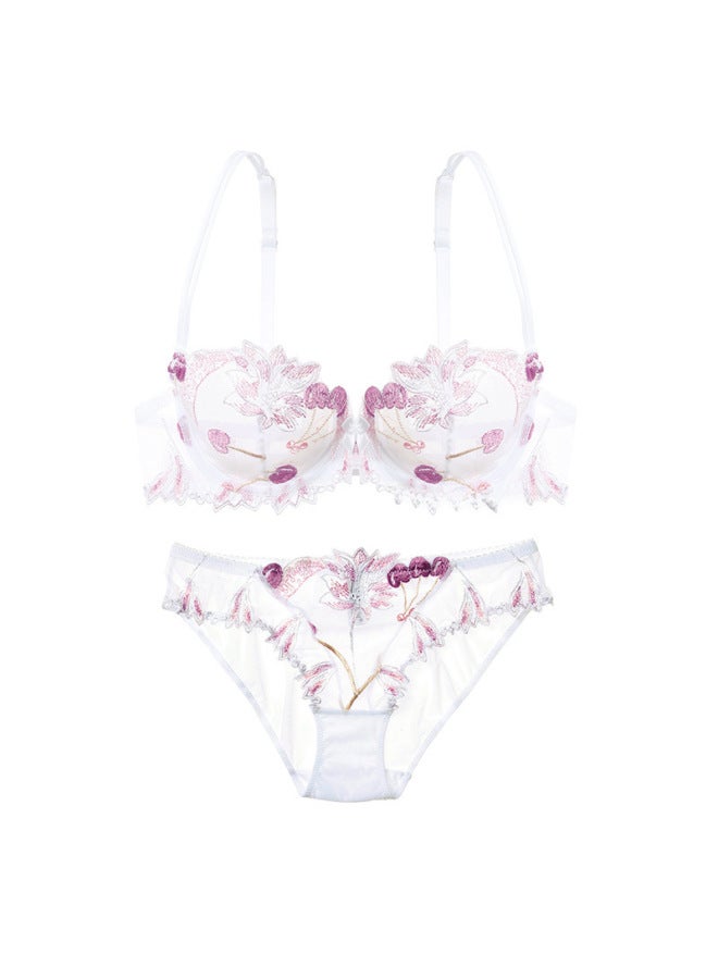 European And American Underwear Ultra-thin Transparent Mesh Embroidery Lace Underwear Large Chest Small Bra Transparent Bra Cover