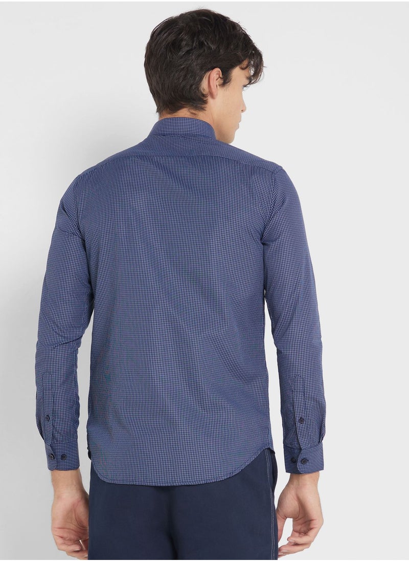 Robert Wood - Men Easy Care Navy Blue White Checked Formal Shirt - Image 1