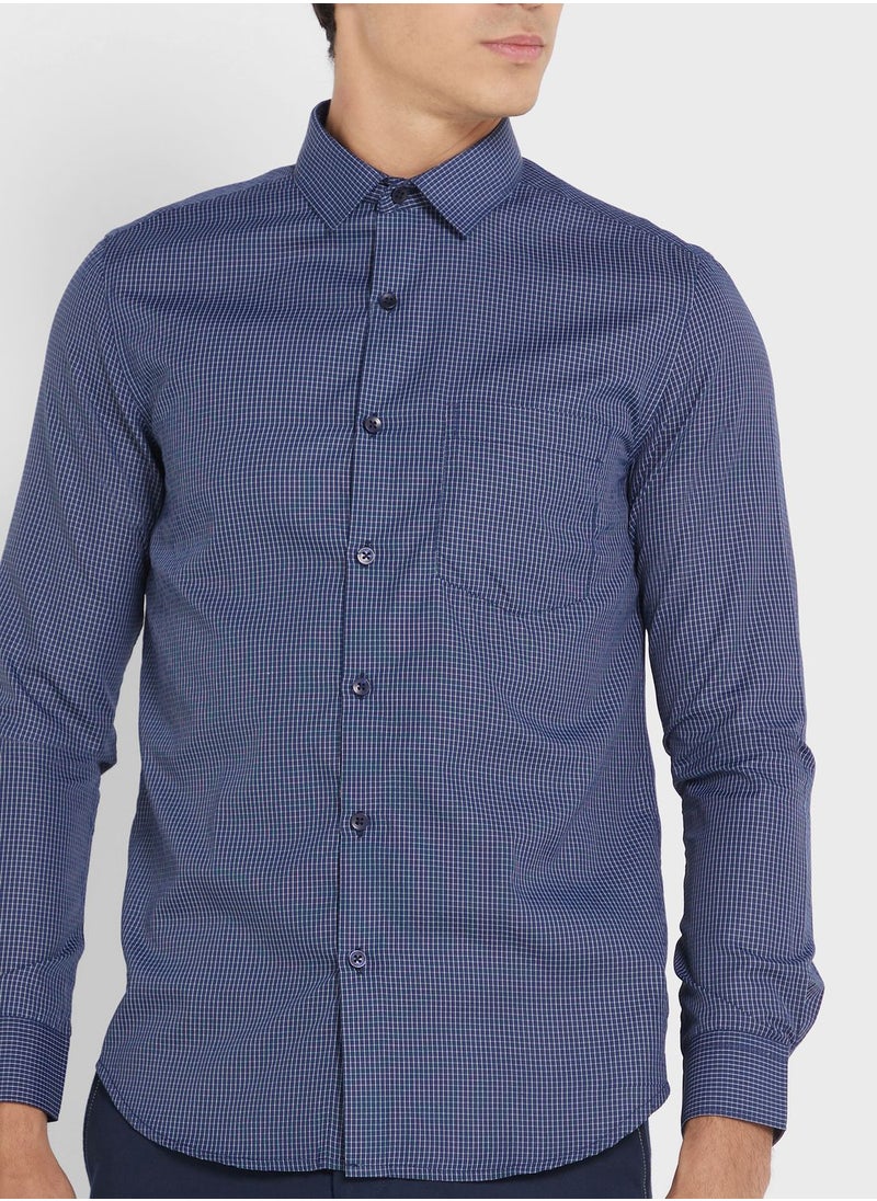 Robert Wood - Men Easy Care Navy Blue White Checked Formal Shirt - Image 1