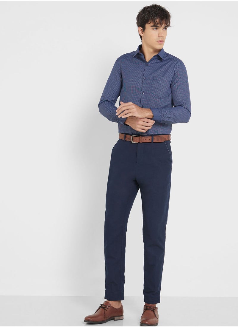 Robert Wood - Men Easy Care Navy Blue White Checked Formal Shirt - Image 1