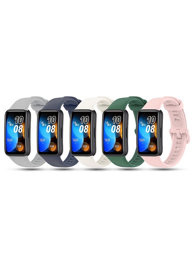 O Ozone (Pack of 5) Silicone Straps Compatible with Huawei Band 8 | Huawei Band 9, Soft Silicone Sport Replacement Band Bracelet Wristband Adjustable Strap with Clasp for Women Men- Multicolor - Image 1