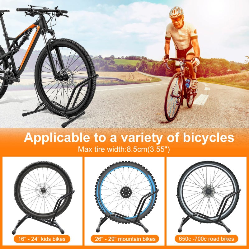 CUCESH Bike Floor Stand Bikes Bicycle Rack for Outdoor and Indoor,Front And Rear Wheel Storage Bicycle Freestanding Parking Stand Holder Fit for 16"-29" Kid's/Mountain/Road Bikes,Heavy Duty Metal,Adjustable - Image 2
