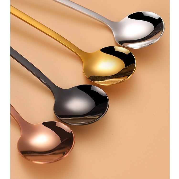 6 Pieces Rose Gold Stainless Steel Coffee Stirring Spoon Set Long Handle Dessert Spoons - Image 4