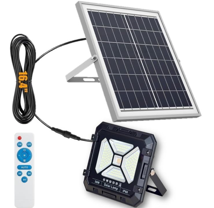 kh Solar Street Light 50 W, 16ft Wire Light Sensor Solar Lights, Solar Security Flood Lights Outdoor, Solar Lights for Outside Garden Balcony with Remote Control - Image 1