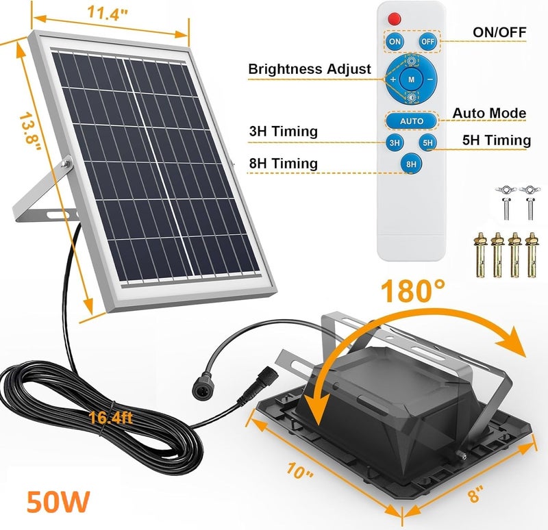 kh Solar Street Light 50 W, 16ft Wire Light Sensor Solar Lights, Solar Security Flood Lights Outdoor, Solar Lights for Outside Garden Balcony with Remote Control - Image 5