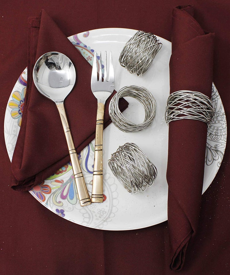 SKAVIJ Handmade Twisted Wire Mesh Napkin Rings Holders Decor Dinner Party Wedding Thanksgiving Christmas Gathering (Silver 6pcs) - Image 2