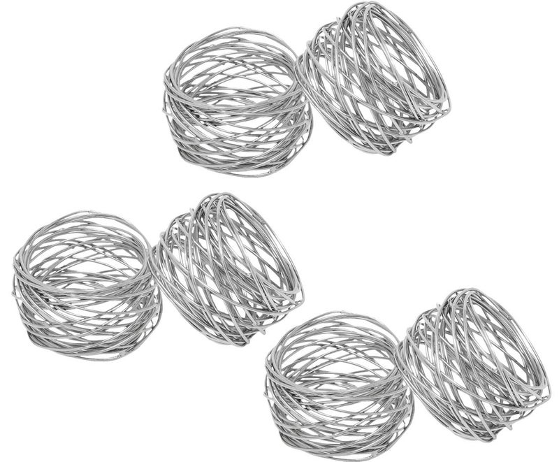 SKAVIJ Handmade Twisted Wire Mesh Napkin Rings Holders Decor Dinner Party Wedding Thanksgiving Christmas Gathering (Silver 6pcs) - Image 1
