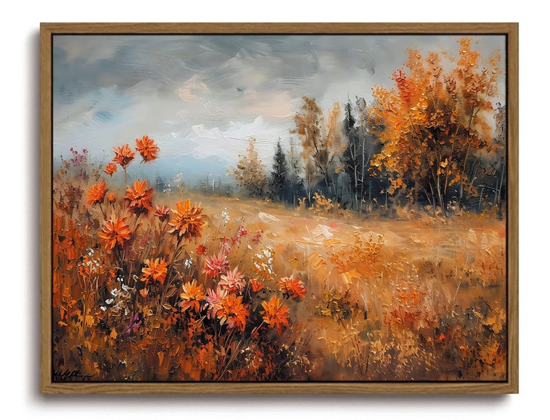 KISSFOX Framed Wall Art Decor Vintage Landscape Pictures Wall Decor Fall Leaves Forest Scenery Canvas Art Farmhouse Countryside Paintings Artwork For Bedroom Kitchen Living Room - Image 2
