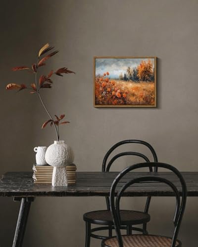 KISSFOX Framed Wall Art Decor Vintage Landscape Pictures Wall Decor Fall Leaves Forest Scenery Canvas Art Farmhouse Countryside Paintings Artwork For Bedroom Kitchen Living Room - Image 3