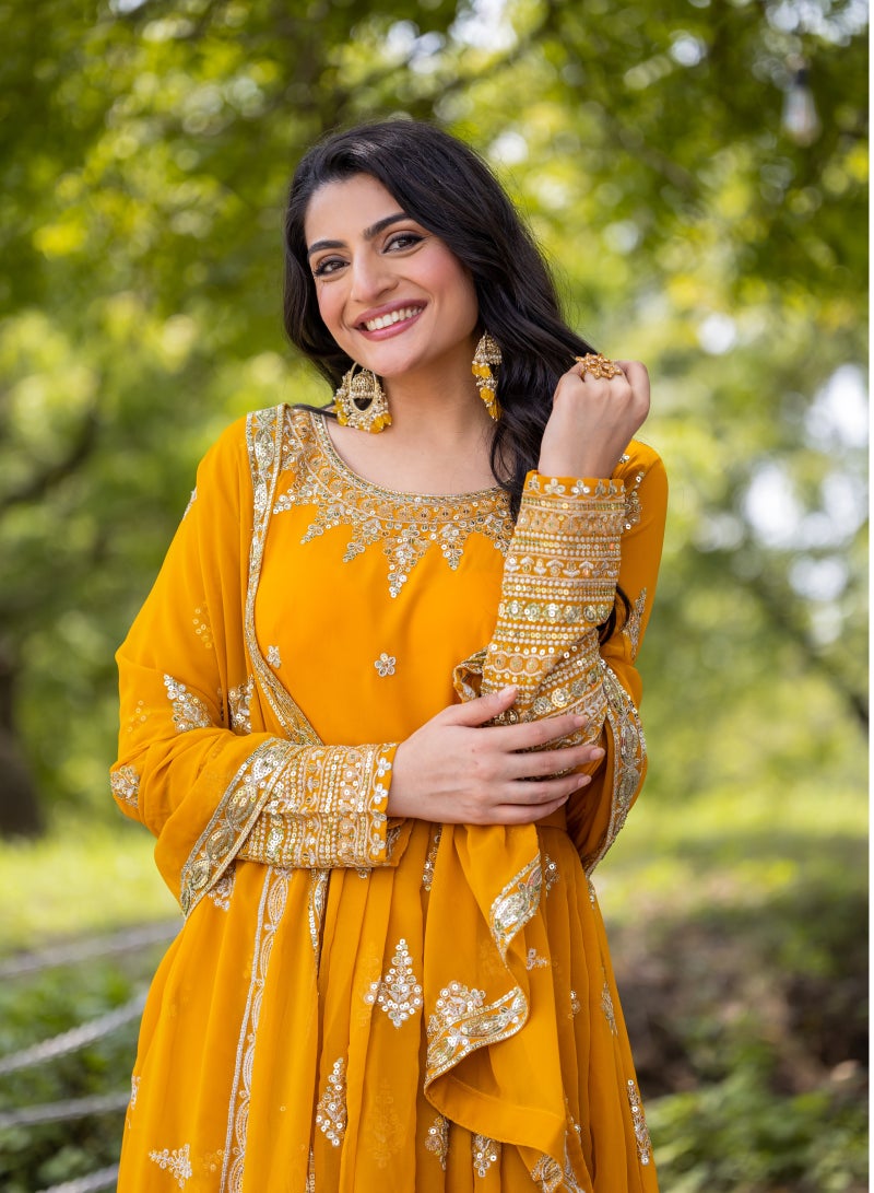 Super Asian Exquisite Faux Georgette Anarkali Gown with Heavy Sequence Embroidery - Image 5