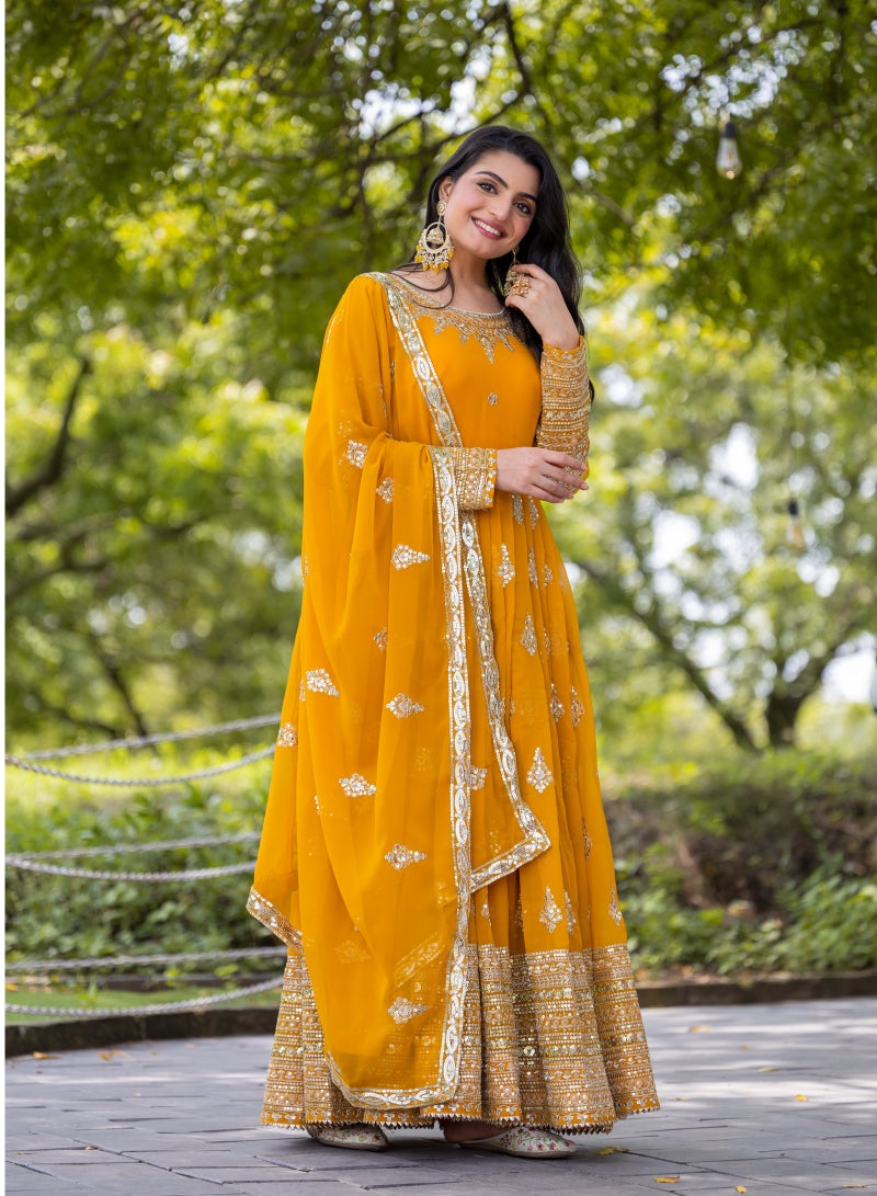 Super Asian Exquisite Faux Georgette Anarkali Gown with Heavy Sequence Embroidery - Image 1