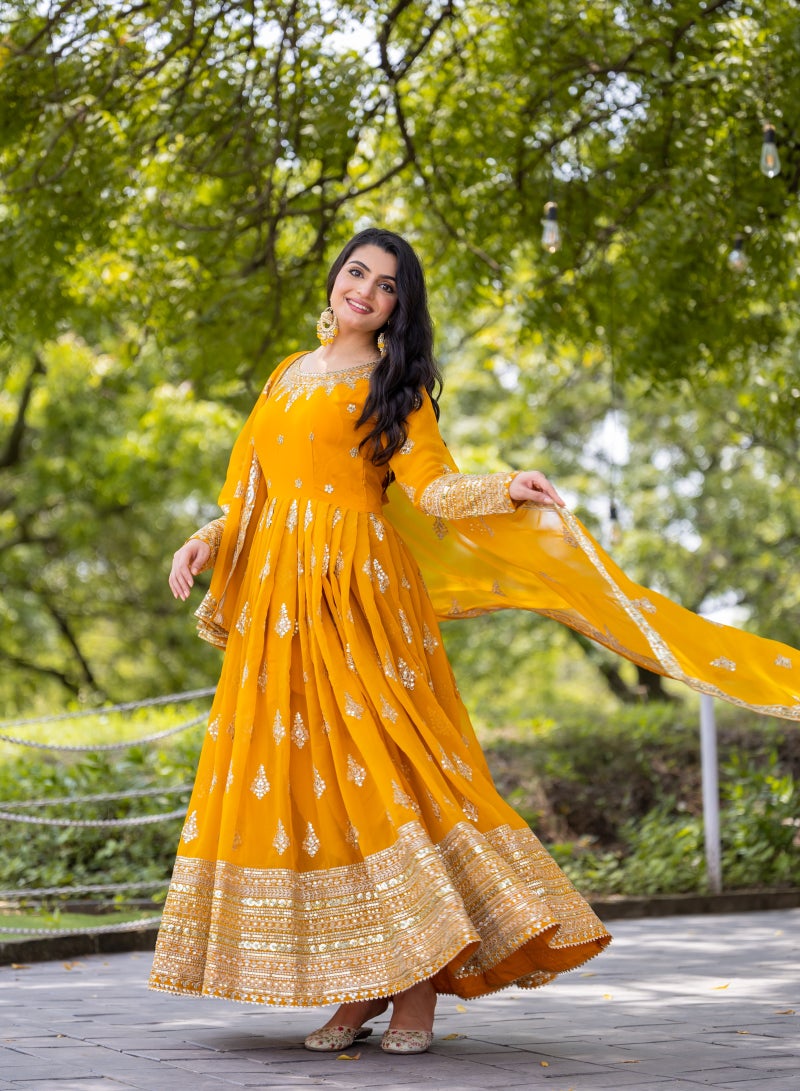 Super Asian Exquisite Faux Georgette Anarkali Gown with Heavy Sequence Embroidery - Image 2